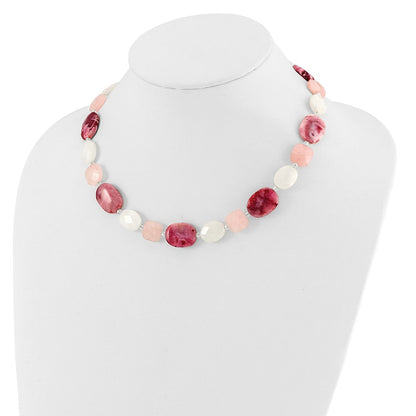 Sterlingsilber Rosa Achat/quartz, Jade, Kristall mit 2 Zoll Verlängerung Halskette