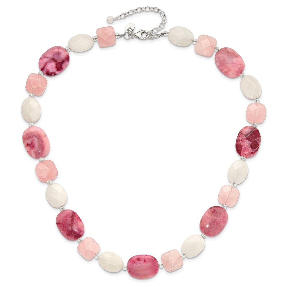 Sterlingsilber Rosa Achat/quartz, Jade, Kristall mit 2 Zoll Verlängerung Halskette