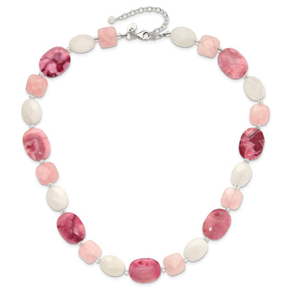 Sterlingsilber Rosa Achat/quartz, Jade, Kristall mit 2 Zoll Verlängerung Halskette