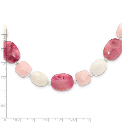 Sterlingsilber Rosa Achat/quartz, Jade, Kristall mit 2 Zoll Verlängerung Halskette