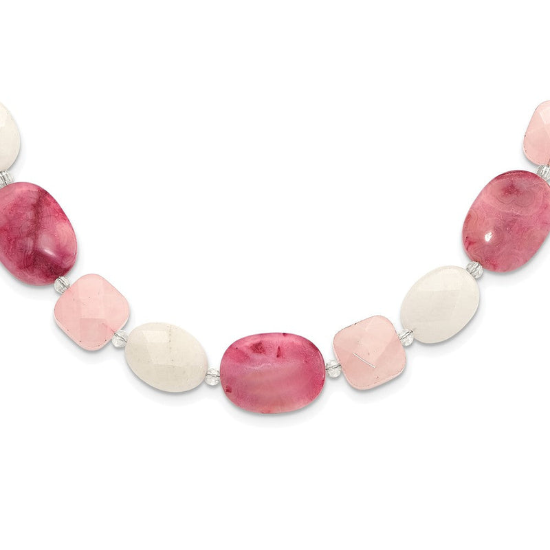 Sterlingsilber Rosa Achat/quartz, Jade, Kristall mit 2 Zoll Verlängerung Halskette