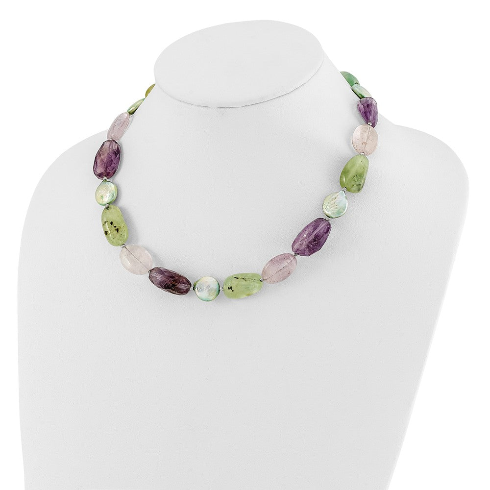 Sterlingsilber Amethyst, Grün Perle und Prehnite 2 Zoll Verlängerung Halskette