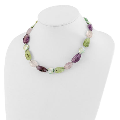 Sterlingsilber Amethyst, Grün Perle und Prehnite 2 Zoll Verlängerung Halskette