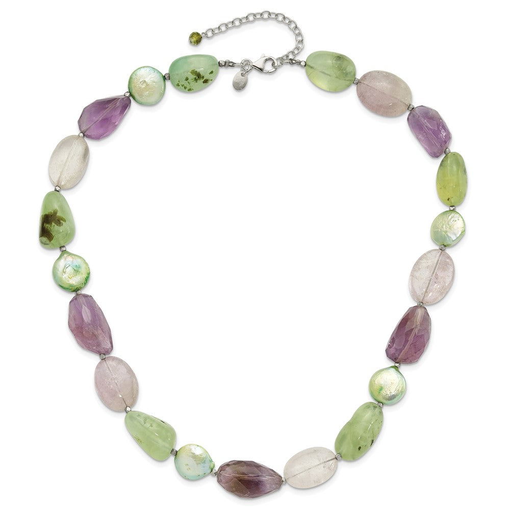 Sterlingsilber Amethyst, Grün Perle und Prehnite 2 Zoll Verlängerung Halskette