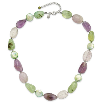 Sterlingsilber Amethyst, Grün Perle und Prehnite 2 Zoll Verlängerung Halskette