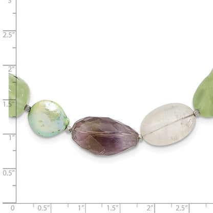 Sterlingsilber Amethyst, Grün Perle und Prehnite 2 Zoll Verlängerung Halskette