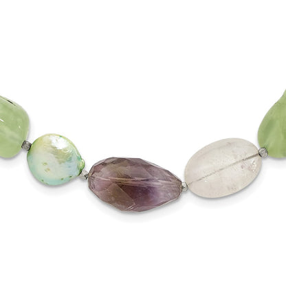 Sterlingsilber Amethyst, Grün Perle und Prehnite 2 Zoll Verlängerung Halskette