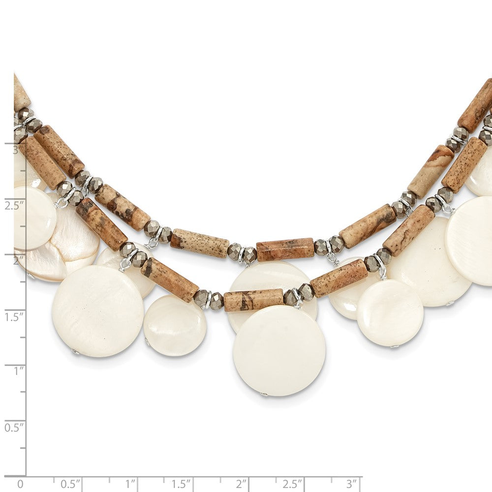 Sterlingsilber Jasper, Perlmutt, Kristall mit 2 Zoll Verlängerung Halskette