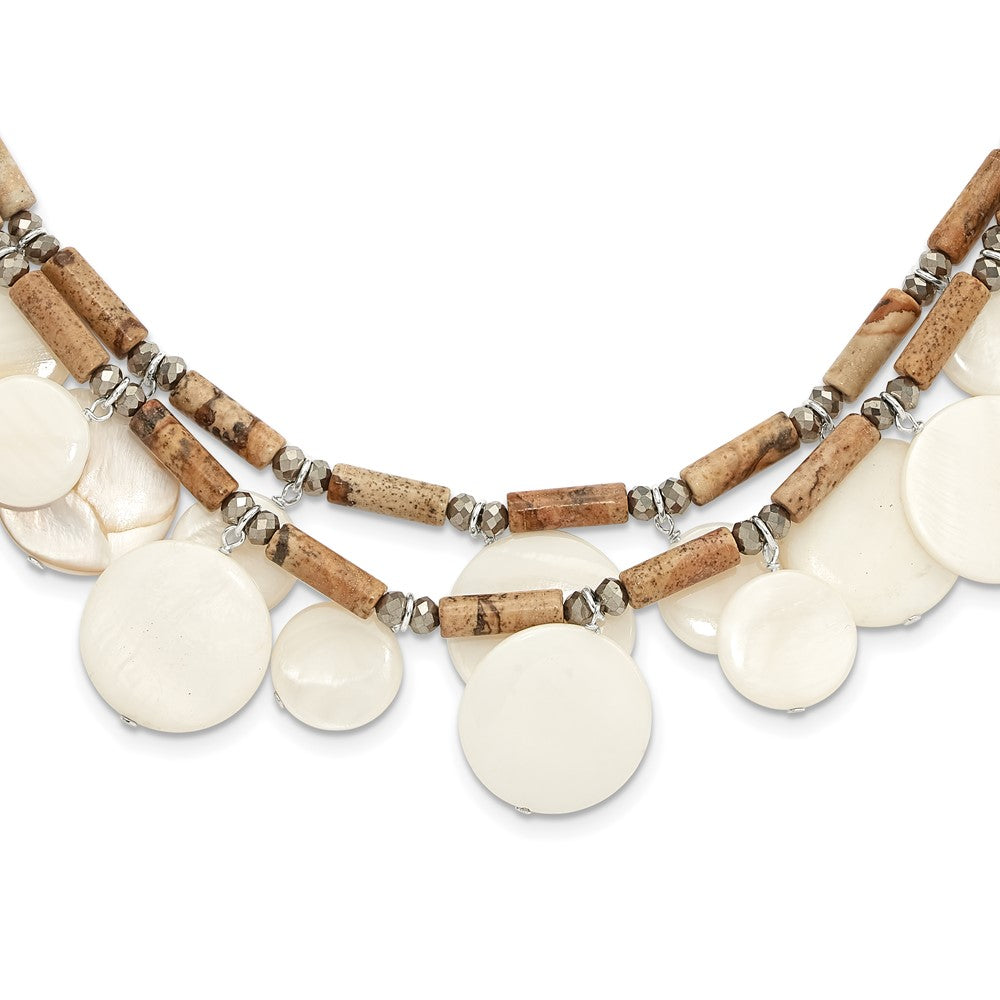 Sterlingsilber Jasper, Perlmutt, Kristall mit 2 Zoll Verlängerung Halskette