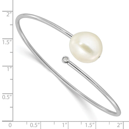 Sterlingsilber Rhodiniert 13-14mm Fwc Perle und Zirkonia Flexibel Armreif