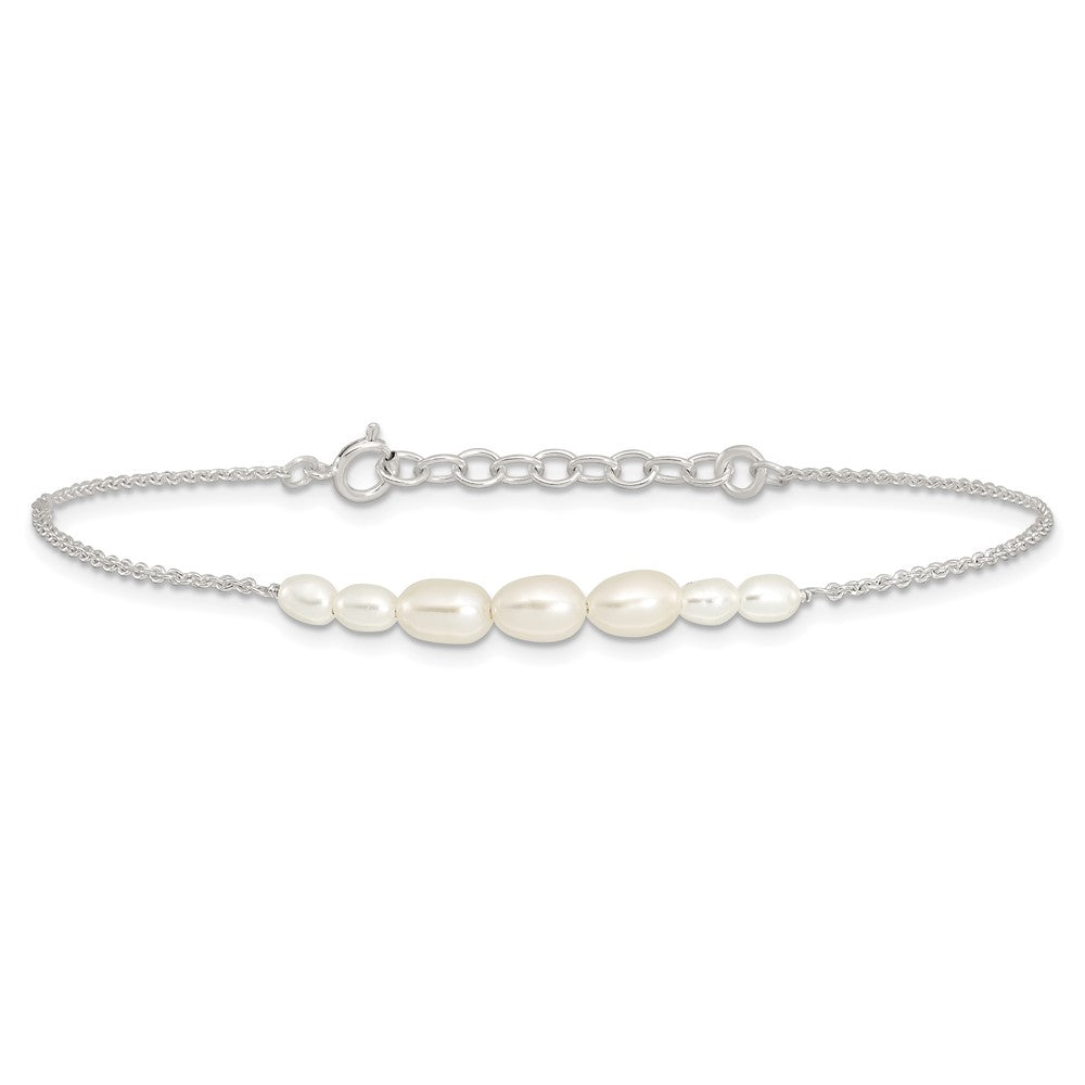 Sterlingsilber E-coated mit Süßwasser Zuchtperle mit 1 Zoll Verlängerung Armband