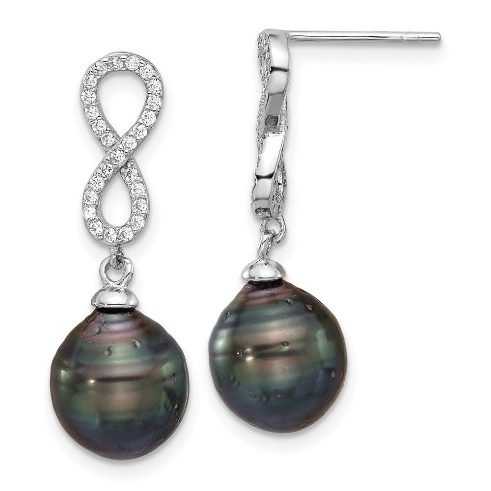 Sterlingsilber Rhodiniert Tahitian Perle/cz Unendlichkeit Halskette/earring Set