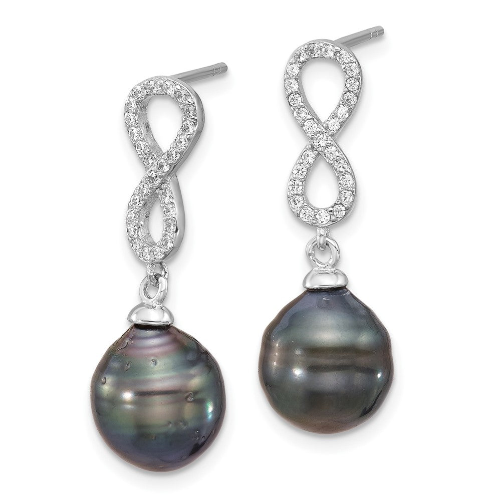 Sterlingsilber Rhodiniert Tahitian Perle/cz Unendlichkeit Halskette/earring Set