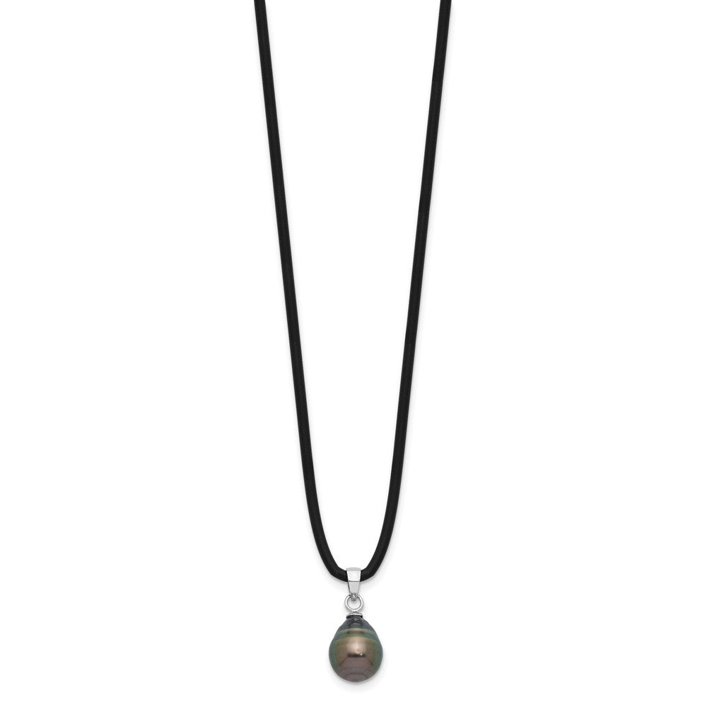 Sterlingsilber Rhodiniert Tahitian Perle 18 Zoll Schwarz Silicone Halskette