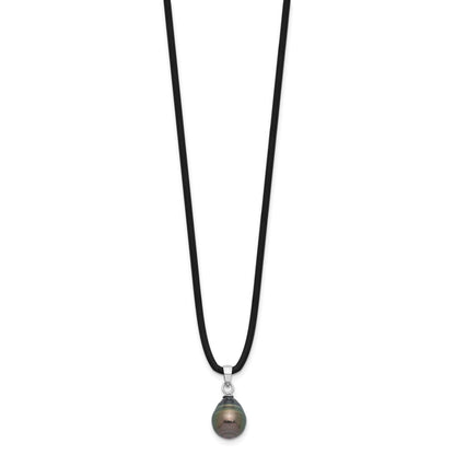 Sterlingsilber Rhodiniert Tahitian Perle 18 Zoll Schwarz Silicone Halskette