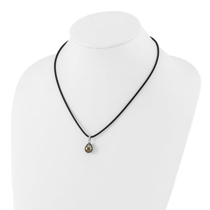 Sterlingsilber Rhodiniert Tahitian Perle 18 Zoll Schwarz Silicone Halskette