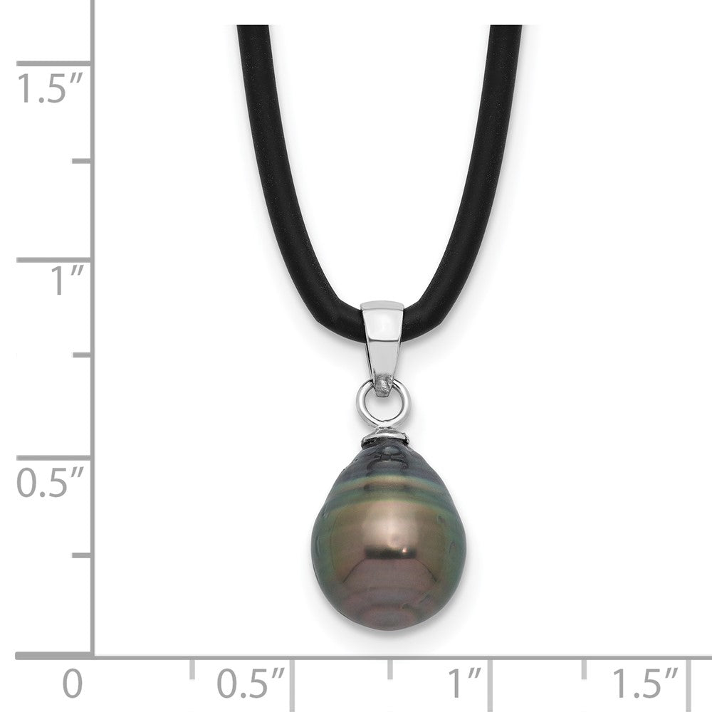 Sterlingsilber Rhodiniert Tahitian Perle 18 Zoll Schwarz Silicone Halskette