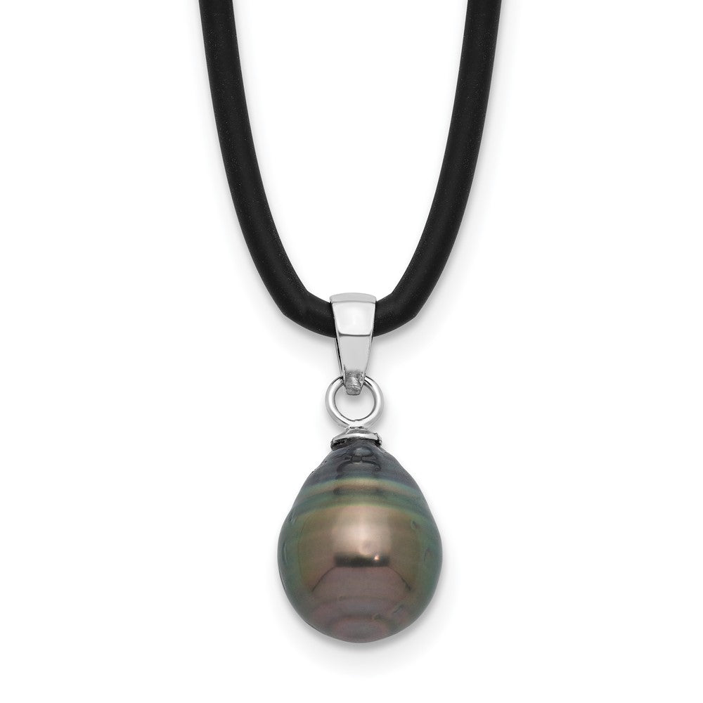 Sterlingsilber Rhodiniert Tahitian Perle 18 Zoll Schwarz Silicone Halskette