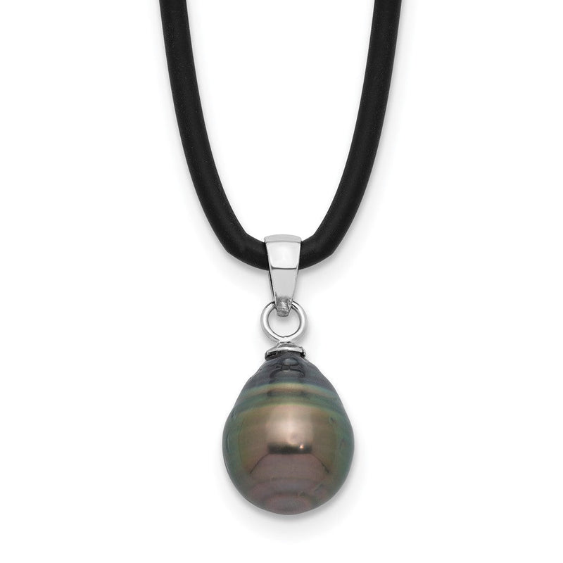 Sterlingsilber Rhodiniert Tahitian Perle 18 Zoll Schwarz Silicone Halskette