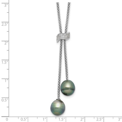 Sterlingsilber Rhodiniert Tahitian Perle/cz Hängend mit 2 Zoll Verlängerung Halskette