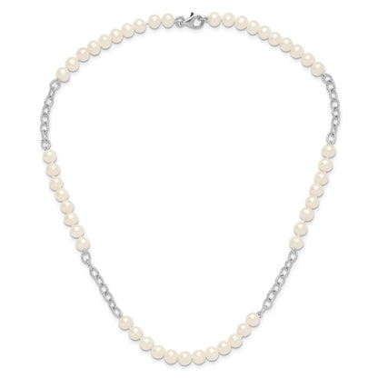 Sterlingsilber Rhodiniert Weiß Fwc Perle 18 Zoll Halskette/post Ohrring Set