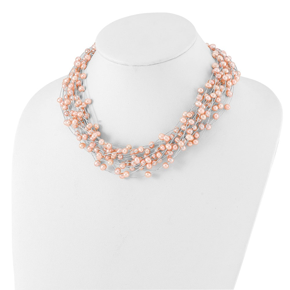 Sterlingsilber Rhodiniert 5-5.5mm Rosa Fwc Perle Multi Strang Halskette