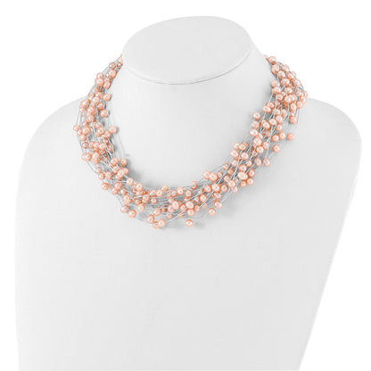Sterlingsilber Rhodiniert 5-5.5mm Rosa Fwc Perle Multi Strang Halskette