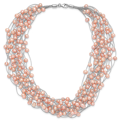 Sterlingsilber Rhodiniert 5-5.5mm Rosa Fwc Perle Multi Strang Halskette