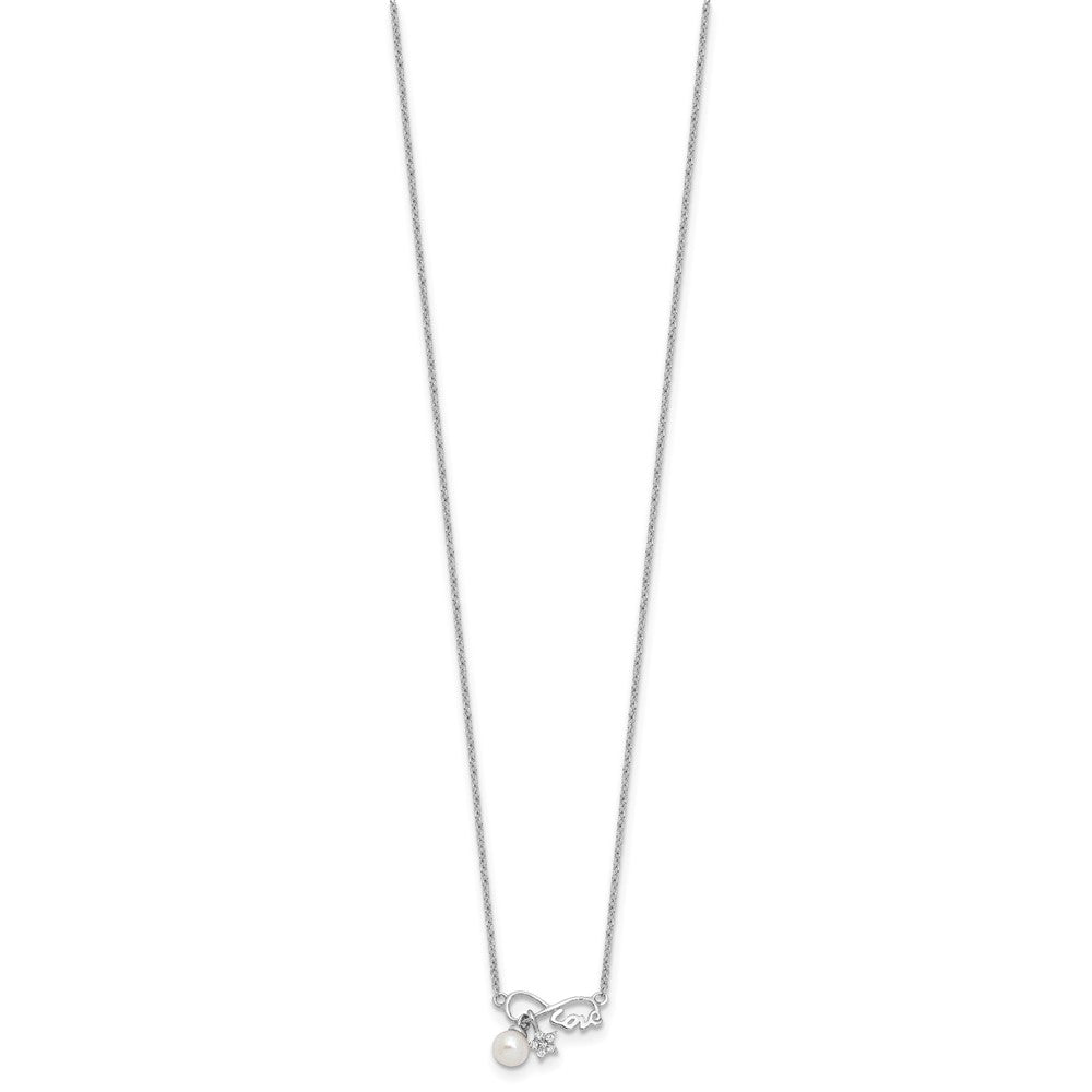 Sterlingsilber Rhodiniert Zirkonia 4mm Fwc Perle Liebe Unendlichkeit mit 2 Zoll Verlängerung Halskette