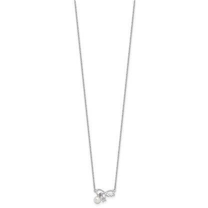 Sterlingsilber Rhodiniert Zirkonia 4mm Fwc Perle Liebe Unendlichkeit mit 2 Zoll Verlängerung Halskette