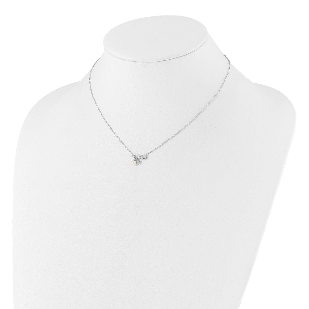 Sterlingsilber Rhodiniert Zirkonia 4mm Fwc Perle Liebe Unendlichkeit mit 2 Zoll Verlängerung Halskette