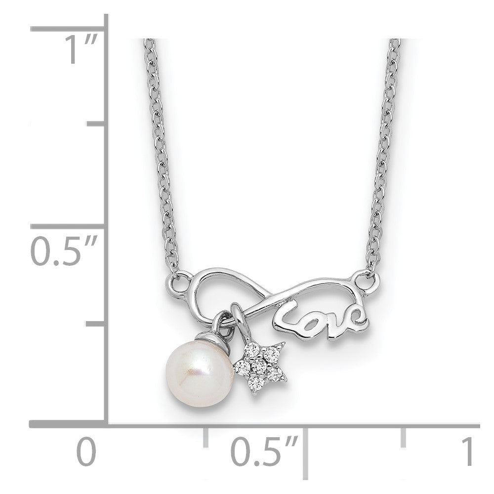 Sterlingsilber Rhodiniert Zirkonia 4mm Fwc Perle Liebe Unendlichkeit mit 2 Zoll Verlängerung Halskette