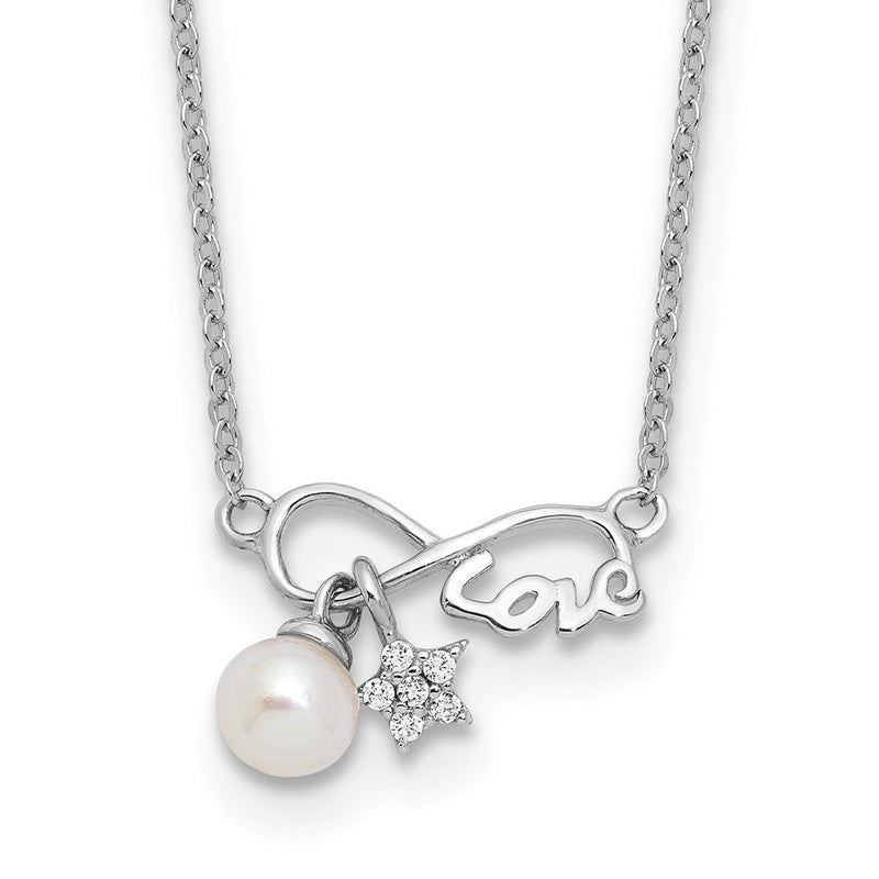 Sterlingsilber Rhodiniert Zirkonia 4mm Fwc Perle Liebe Unendlichkeit mit 2 Zoll Verlängerung Halskette