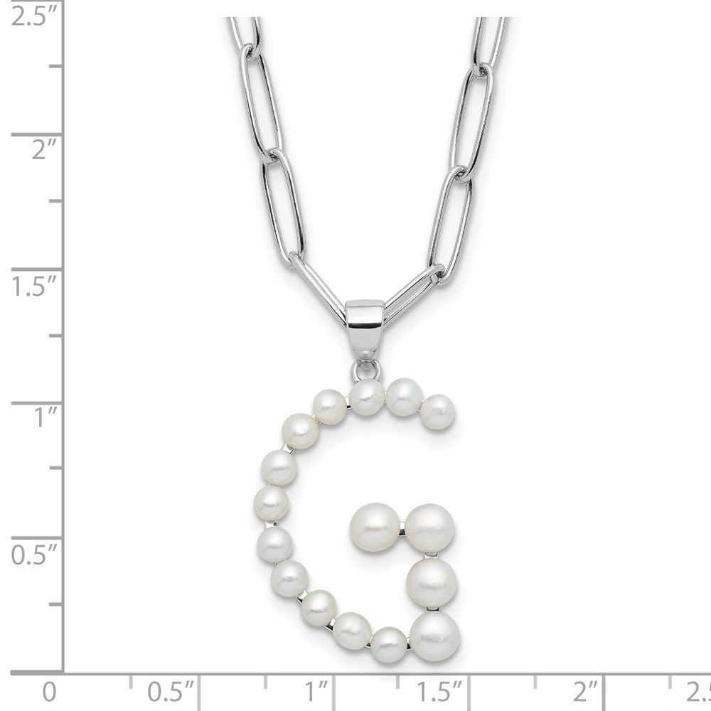 Sterlingsilber Rhodiniert 3-5.5mm Fwc Perle Buchstabe G 18 Zoll Halskette