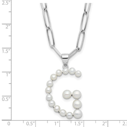 Sterlingsilber Rhodiniert 3-5.5mm Fwc Perle Buchstabe G 18 Zoll Halskette
