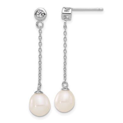 Sterlingsilber Rhodiniert 7-8mm Fwc Perle/cz 17 Zoll Halskette/earrings Set