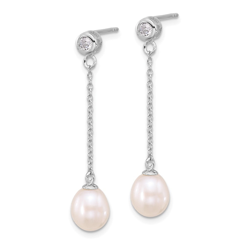 Sterlingsilber Rhodiniert 7-8mm Fwc Perle/cz 17 Zoll Halskette/earrings Set