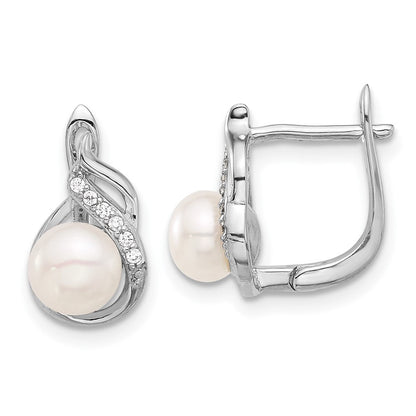 Sterlingsilber Rhodiniert 6-9mm Fwc Perle/cz 17 Zoll Halskette/earrings Set