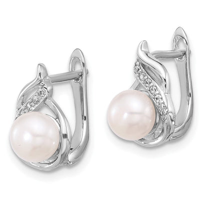 Sterlingsilber Rhodiniert 6-9mm Fwc Perle/cz 17 Zoll Halskette/earrings Set