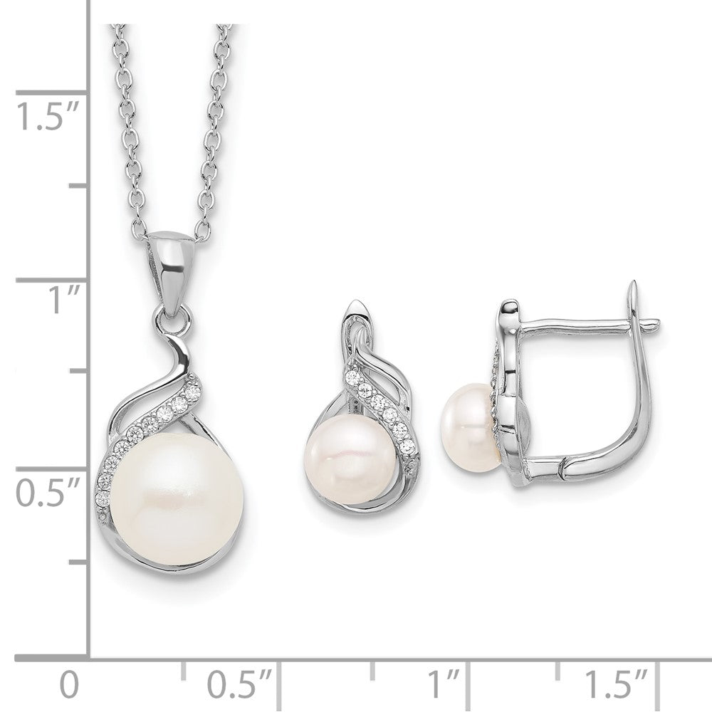 Sterlingsilber Rhodiniert 6-9mm Fwc Perle/cz 17 Zoll Halskette/earrings Set