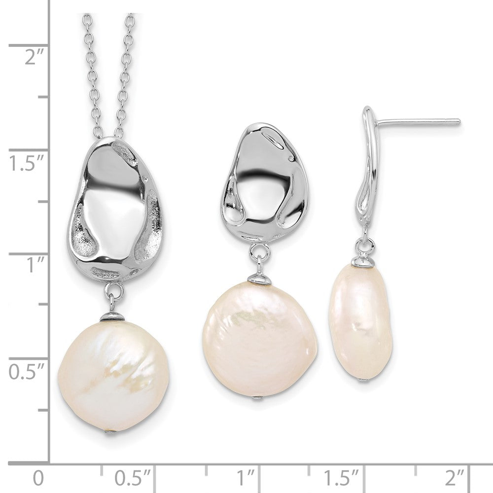 Sterlingsilber Rhodiniert 13-14mm Fwc Perle 17 Zoll Halskette/earring Set