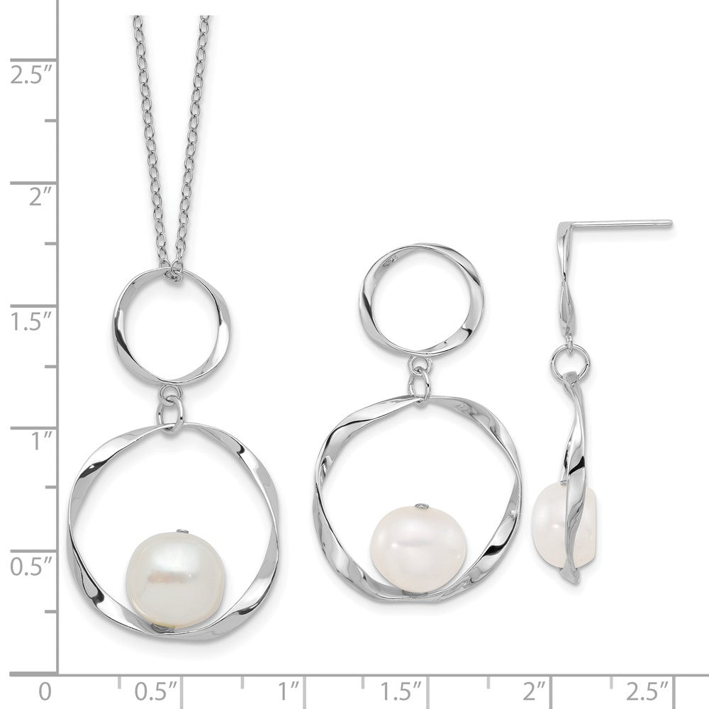 Sterlingsilber Rhodiniert 10-11mm Fwc Perle mit 1.75 Zoll Neck/earring Set
