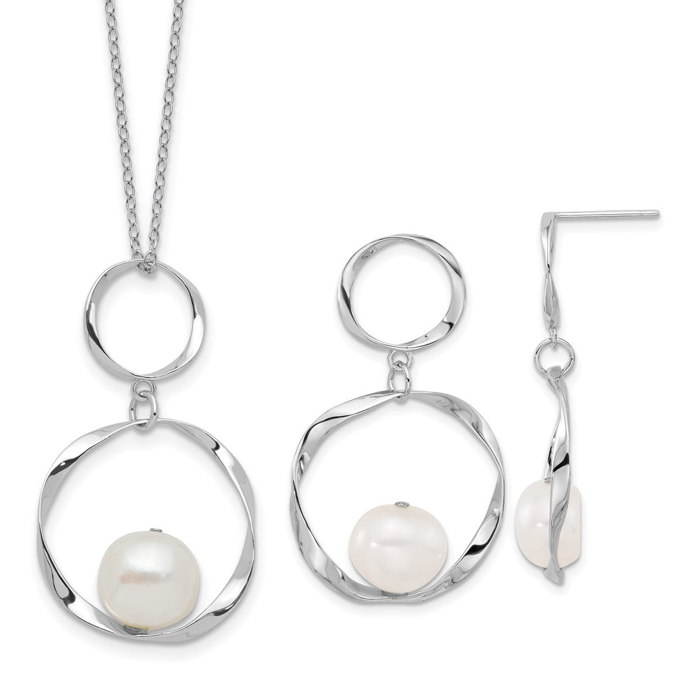 Sterlingsilber Rhodiniert 10-11mm Fwc Perle mit 1.75 Zoll Neck/earring Set