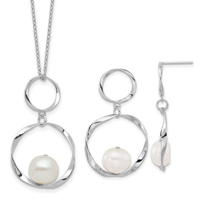 Sterlingsilber Rhodiniert 10-11mm Fwc Perle mit 1.75 Zoll Neck/earring Set