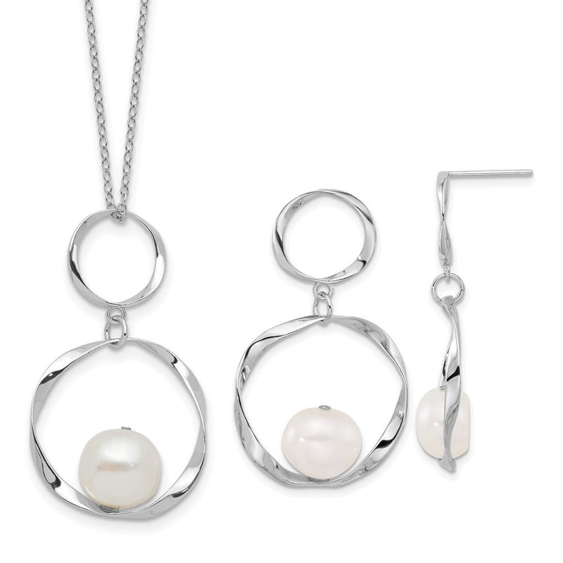 Sterlingsilber Rhodiniert 10-11mm Fwc Perle mit 1.75 Zoll Neck/earring Set