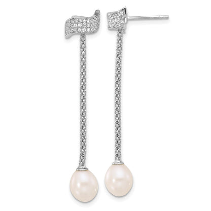 Sterlingsilber Rhodiniert Fwc Perle/cz mit 2 Zoll Verlängerung Halskette/earrings Set