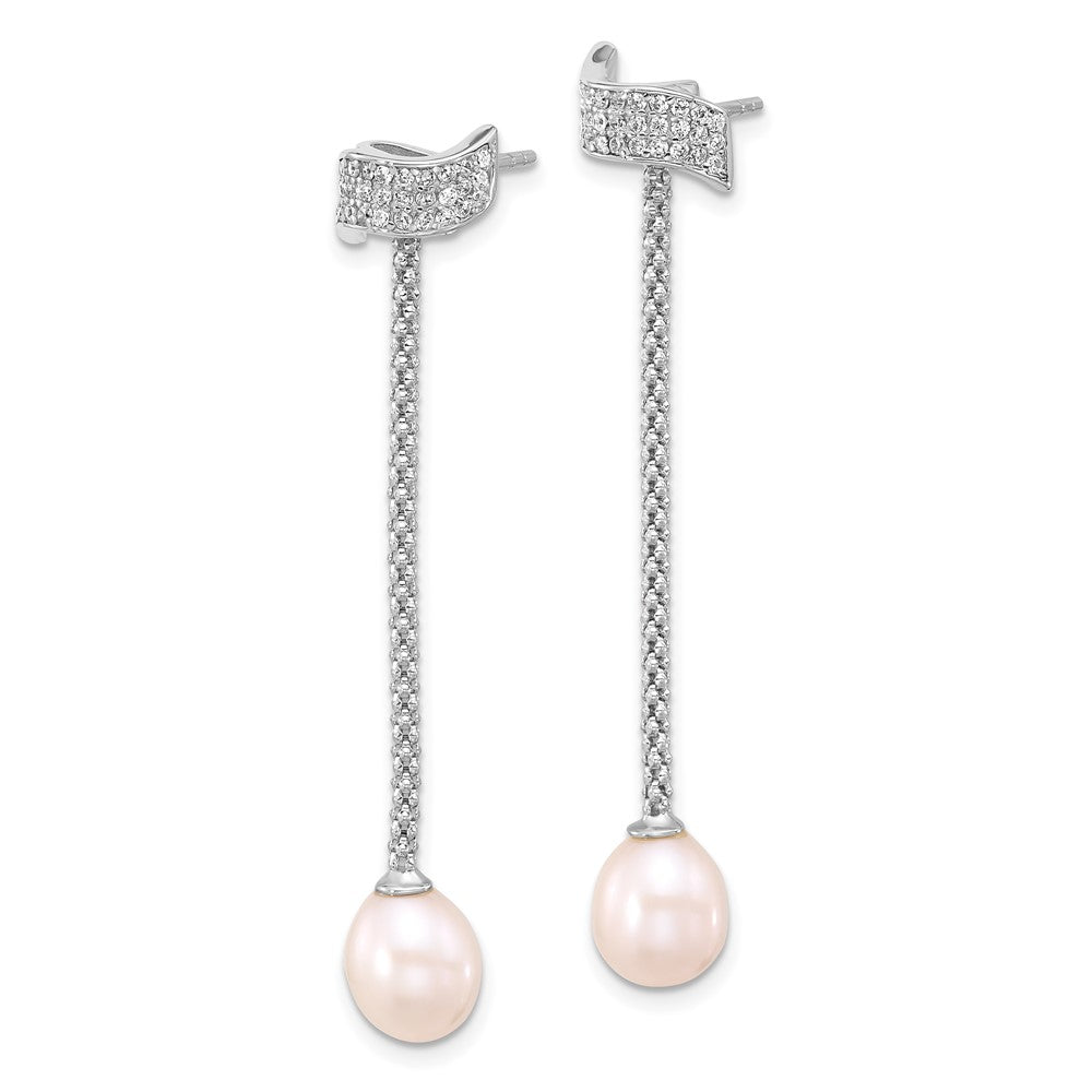 Sterlingsilber Rhodiniert Fwc Perle/cz mit 2 Zoll Verlängerung Halskette/earrings Set