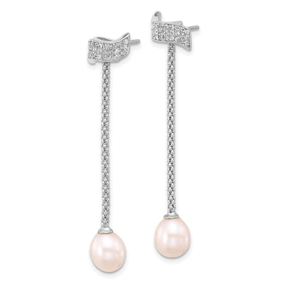 Sterlingsilber Rhodiniert Fwc Perle/cz mit 2 Zoll Verlängerung Halskette/earrings Set