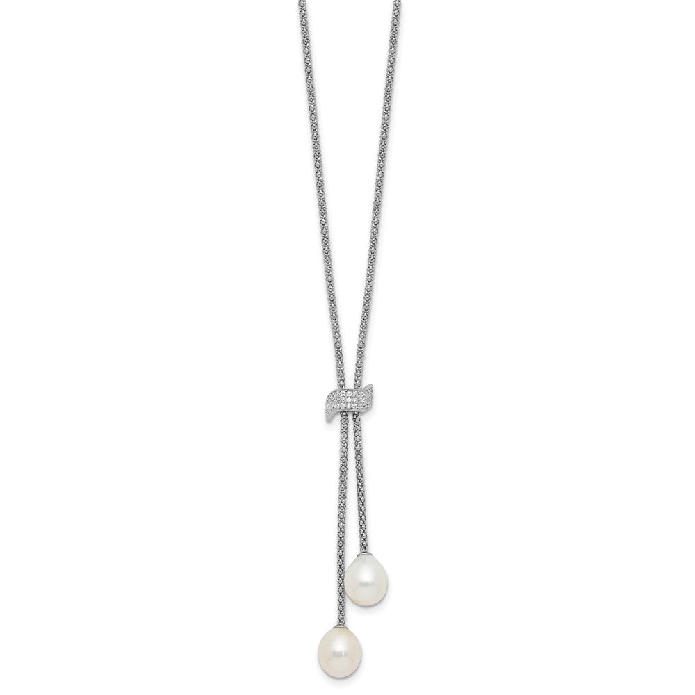Sterlingsilber Rhodiniert Fwc Perle/cz mit 2 Zoll Verlängerung Halskette/earrings Set
