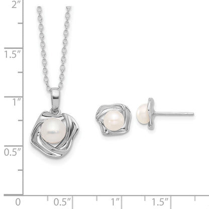 Sterlingsilber Rhodiniert 5-7mm Fwc Perle 18 Zoll Halskette/earring Set